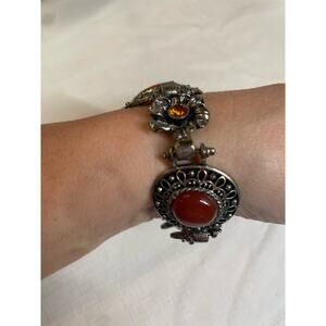 Vintage Brown Stone  Gem Floral Boho Bracelet Women's GUC